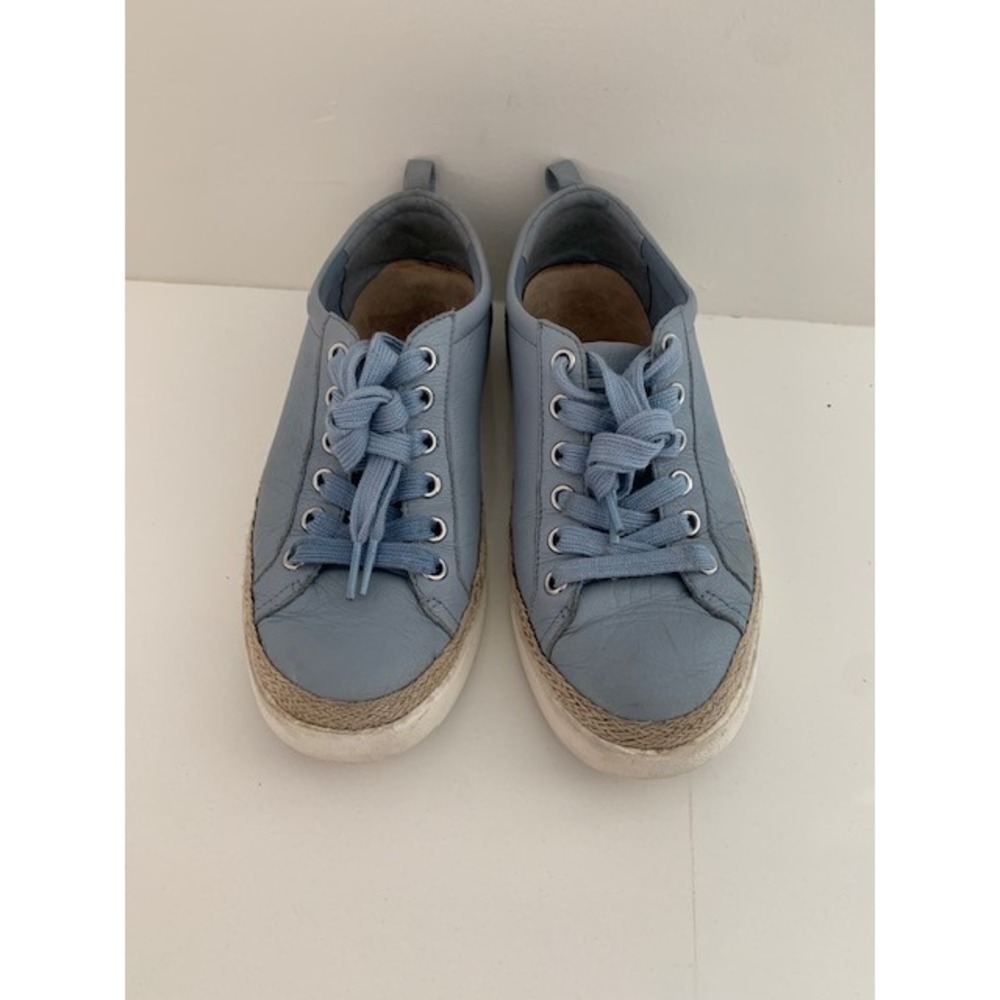 Vionic Womens Winny Light Blue Leather Lace Up Espadrille Trim Sneakers Shoes